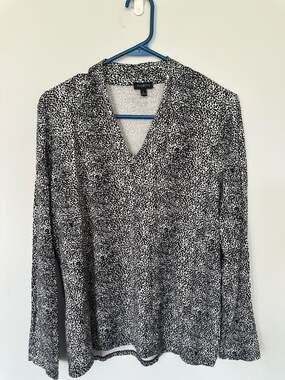 Talbots Black White Animal Print Dressy Knit Top Pullover L